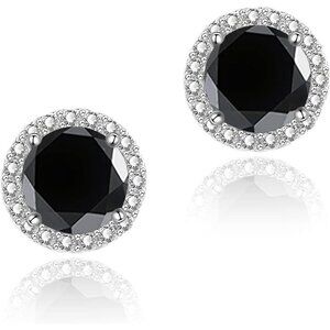 Women's Round Black Birthstone Elegant Mall Dainty Halo Cubic Zirconia Earring